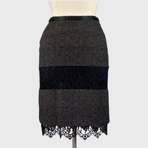 Dolce Gabbana Womens Gray Alpaca Tweed Pencil Skirt Lace Trim size IT 42 US 6